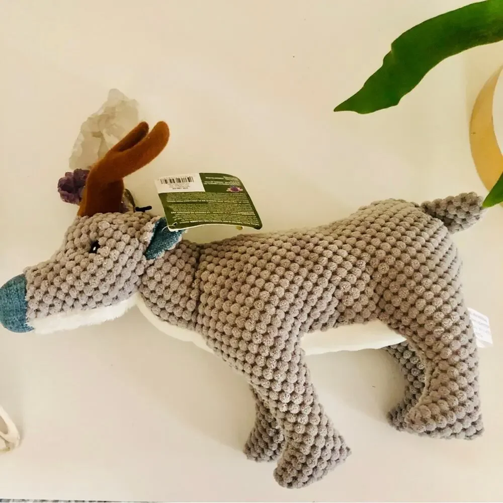 NEW Grey White Moose Reindeer Squeaker Dog Puppy Toy Plush Stuffed Animal 12